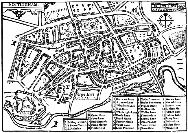 John Speed's map of Nottingham.