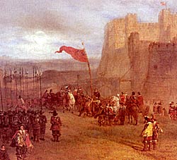 Charles I raises his personal standard outside Nottingham Castle, 22 August 1642.