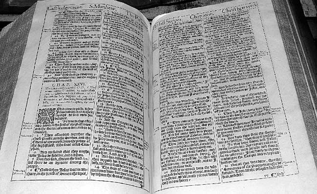 The bible on display at the lunch. Look closely at verse 36 to see one of the errors - where 'Judas' is printed instead of'Jesus'. 