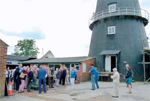 At the windmill in Heckington, with members of the party waiting to go up the mill. 