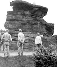 The Hemlock Stone, with assembled Thoroton Society members.