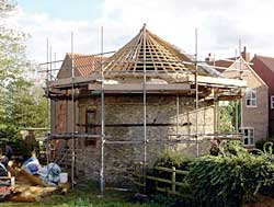 The Thoroton dovecote under renovation.