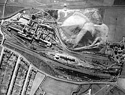 Summit Colliery: aerial photograph 1948 Sites and Monuments Record Kirkby Hardwick can be seen on the extreme right centre of the photograph, arrowed.