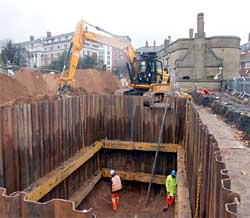 Excavating rampart deposits in the Outer Bailey of Nottingham Castle in advance of constructing the Visitor Centre. © Trent & Peak Archaeology